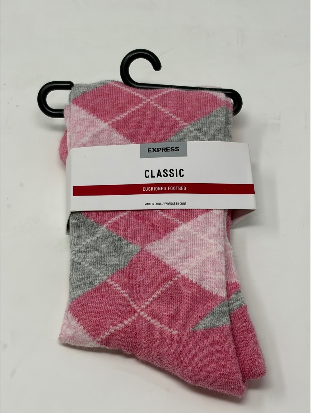 Express Classic Cushioned Footbed Argyle Socks Pink and Gray